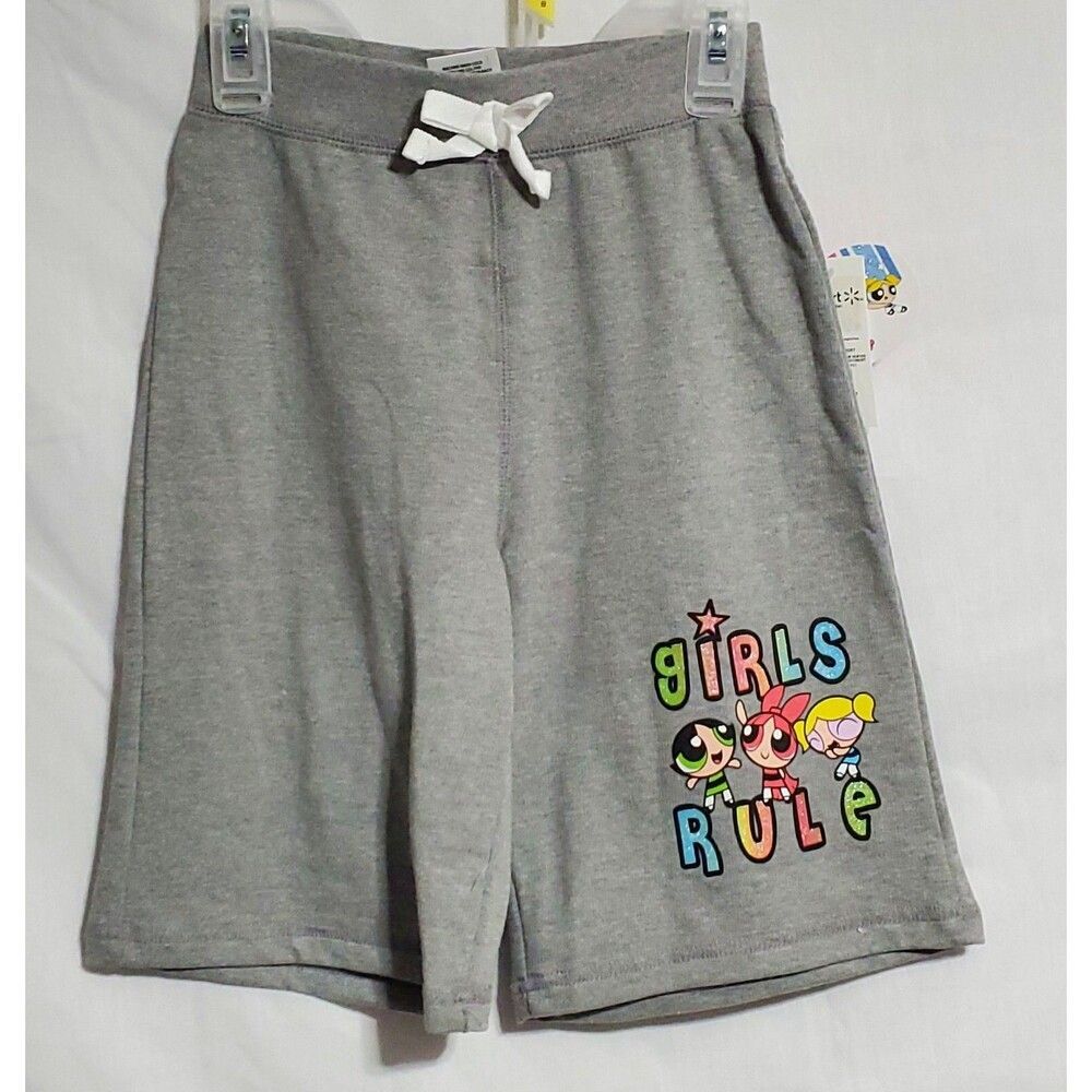 New Girls Medium 7/8 Power Puff Girls Knit Shorts Gray Girls Rule
